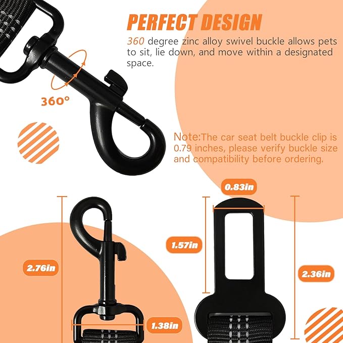 IBWell Dog Seat Belt,3 Piece Set Retractable Dog Car Harness Adjustable Dog Seat Belt for Vehicle Nylon Pet Safety Seat Belts Heavy Duty & Elastic (Black)