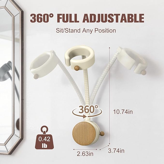 Hands Free Hair Dryer Holder Wall Mount, 360° Rotating Adjustable Height Suction Cup Blow Dryer Holder, No Drill Installation, Damage-Free Wall, with Cord Storage for Most Hair Dryers（Cream）