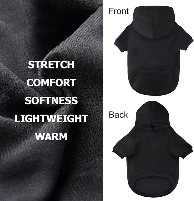 Dog Basic Hoodie Soft Dog Clothes Cold Weather Sweaters for Medium Large Dogs Cozy Fabric Warm Sweatshirt with Leash Hole for Boys (Black, Small (5-10 lbs))