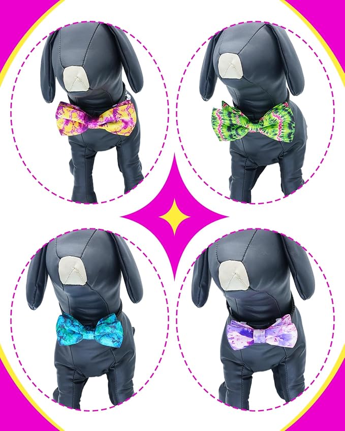 PET SHOW 10 Pack Tie Dye Small Dog Bow Ties Sliding Collar Attachments Puppy Cats Floral Bowties for Medium Dogs Gradient Colors Bowknots Party Holiday Pet Grooming Accessories(Small)