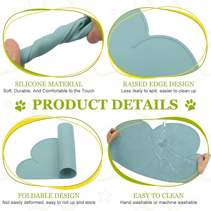 Silicone Pet Feeding Mat, Waterproof Dog Cat Food Bowl Placemat Tray Anti-Slip with Raised Edge Foldable Heat-Resistant (Sea Blue, Cloud Shape), Intended for Cat Dog Water Bowl