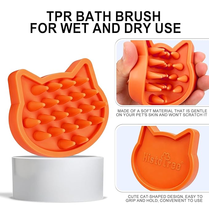 Orange Cat-Shaped Dog Shampoo Brush Dog Washing Brush Massage Bath Brush for Dogs Cats Remove Loose Hair Knots Gentle Pet Grooming Tool Deep Cleansing