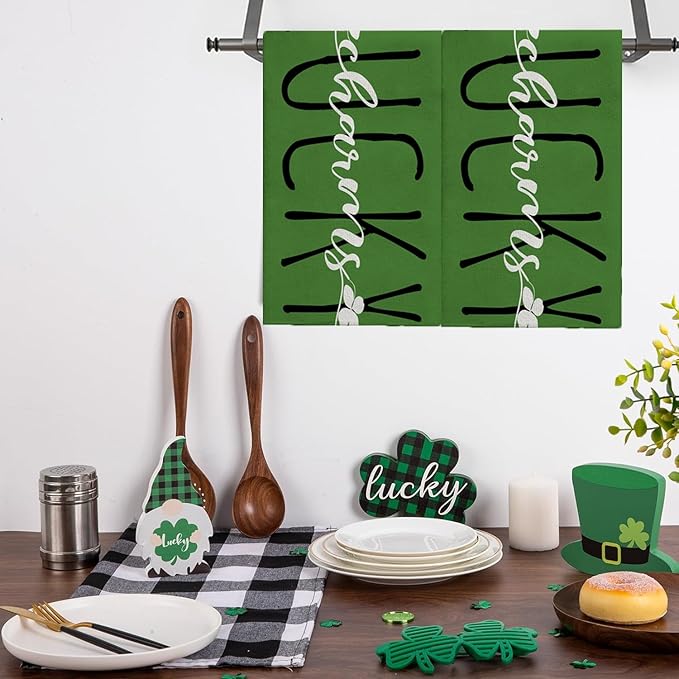 Happy St. Patrick’s Day Hand Towels Set of 2 Lucky Charms Shamrocks Green Clover Leaves Blessed Kitchen Towel Microfiber Spring Holiday Farmhouse Decorative Towels 13.8"X29.1"