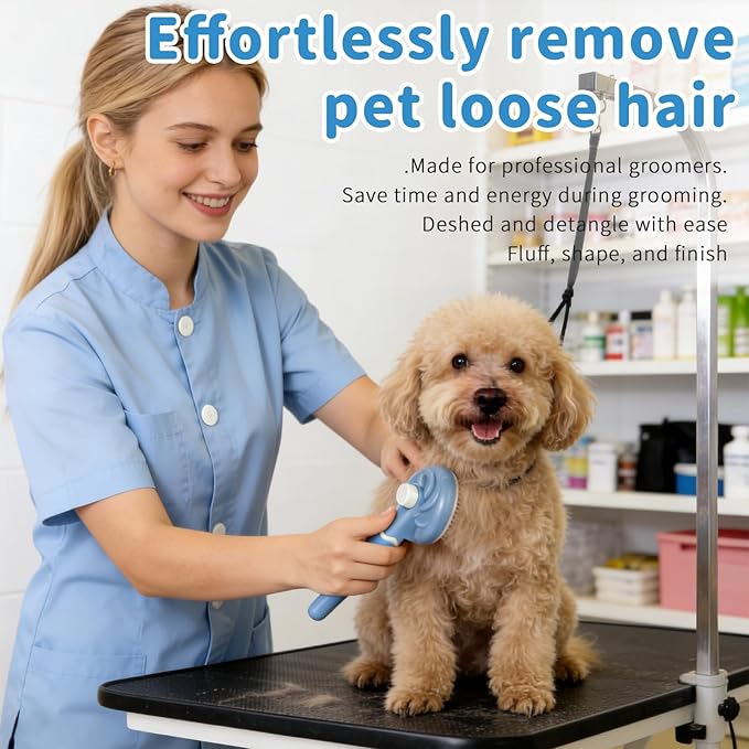 One-Click Self Cleaning Slicker Brush for Dogs & Cats, Gentle Round Pins Deshedding Tool for Long & Short Hair