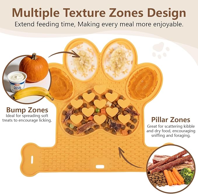 Dog Lick Mat with Suction Cups, Slow Feeder & Enrichment Mat for Dogs & Cats, Silicone Feeding Mat for Wet & Dry Food, Anxiety Relief, Mess-Free Foldable Pocket Design, Orange