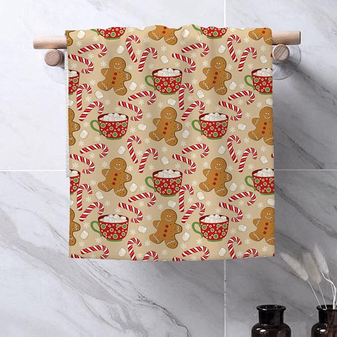 Christmas Kitchen Towels Brown Gingerbread Man Winter Dish Towels 16×24 Inch Soft Absorbent Marshmallow Candy Xmas Hand Cloths Decorative for Kitchen Drying Set of 2