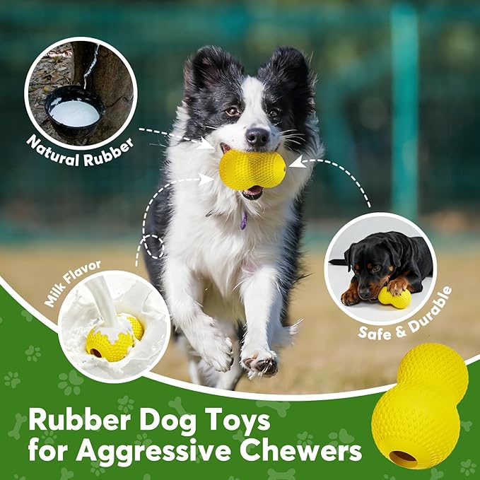 Kimee Natural Rubber Dog Chew Toy, Tough Gourd Dog Toy for Aggressive Chewers, Milk-Scented Interactive Dog Toy for Medium & Large Dogs to Chew, Tug & Fetch