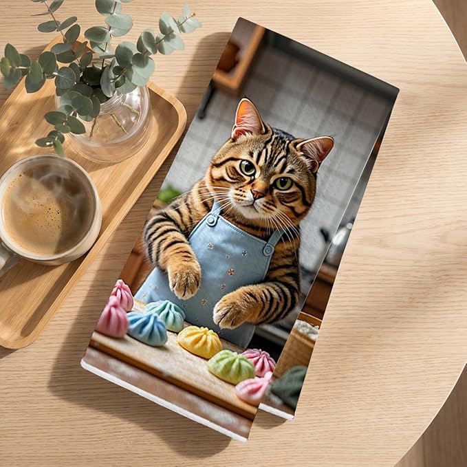 Hanamiya Na 2 Pcs Cute Cat Kitchen Towels 24x14 Inch, Cooking Cats Patterns Reusable Dish Towels for Kitchen Bathroom Decor, Waffle Weave Hand Cloth Tea Towel, Cat Lover Gifts for Women Mom Friend