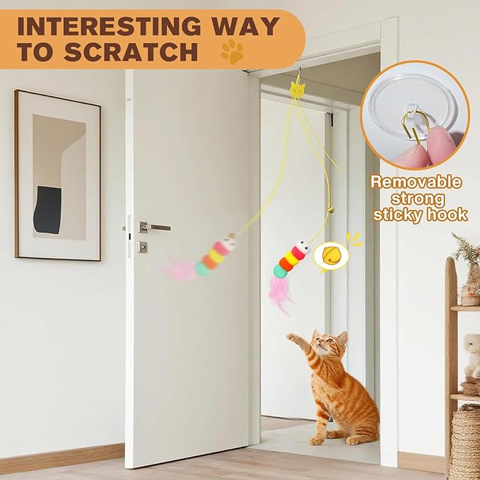 Magic Organ Cat Scratcher Boards with 2 Balls & 1 Interactive Cat Feather Toy, Foldable Recyclable Accordion Cats Toy with Ball and Track Adventure, Cat Scratching Pad