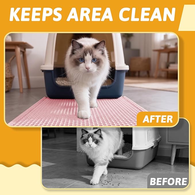 Pieviev Cat Litter Mat Double Layer Waterproof Urine Proof Trapping Mat 1 Pack (Pink, 24x15 Inch (Pack of 1))