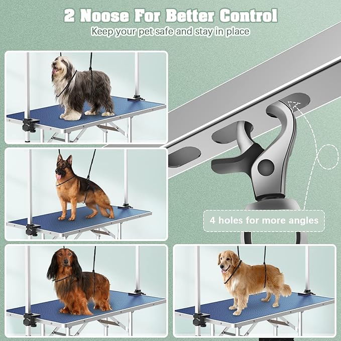 Dog Grooming Table, Adjustable Large Pet Drying Desktop, Foldable Bathing Desk with Arms, Noose, Mesh Tray, Maximum Capacity Up to 330Lb, 36in, Navy