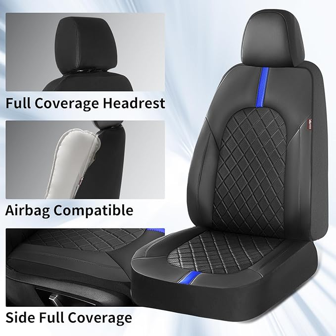 Coverado Car Seat Cover Protector Front Seats, Waterproof Front Seat Covers for SUV, Pickup Truck, Sedan, Automotive Vehicle Interior, Waterproof and Durable All Weather Protector (Black-Blue)