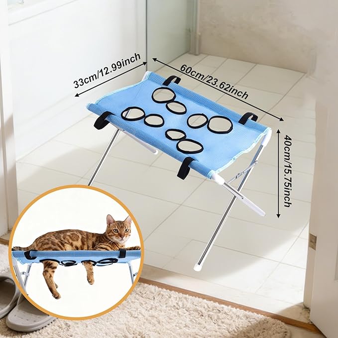 Pet Grooming Hammock with Washing Eight Hole Hammock Helper Hanging Harness for Picking Ears Nail Clipping Home, Blue