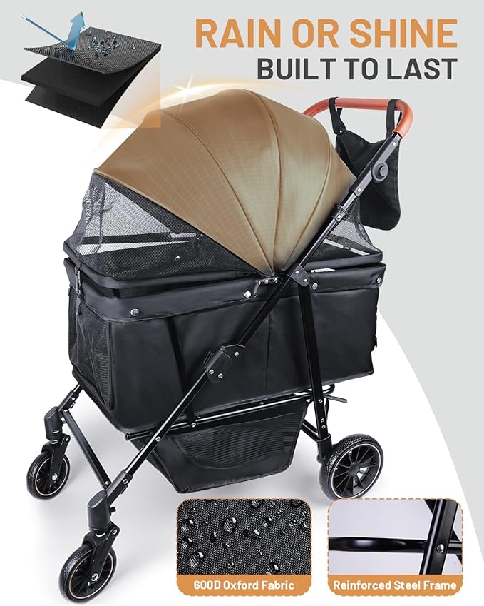 Dog Stroller for Large & Medium Dogs (Up to 66lbs), Pet Stroller for 2 Small Dogs with Adjustable Handle & Canopy, Sun Shades, Storage Organizer, Foldable & Ventilated,Black
