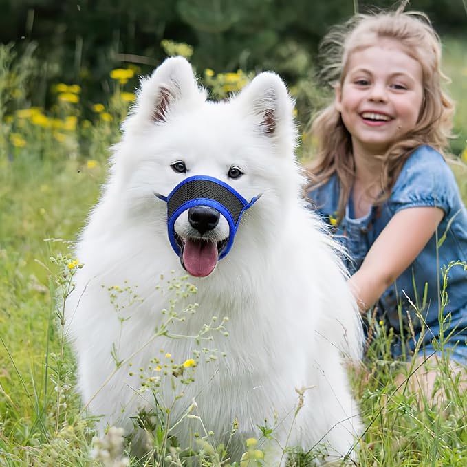 HEELE Dog Muzzle,Soft Nylon Muzzle Anti Biting Barking Chewing,Air Mesh Breathable Drinkable Adjustable Loop Pets Muzzle for Small Medium Large Dogs 4 Colors 4 Sizes (Blue, XL)