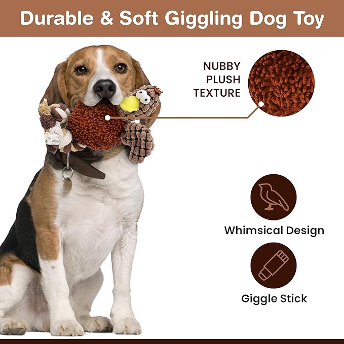SPOT Gigglers Chicken Dog Toy with Giggle Sound, Textured Plush Tug Toy with Rope Legs, 12" for Small and Medium Dog Breeds