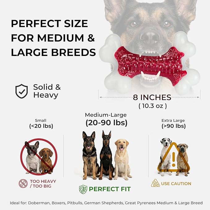 Kseroo 2-Pack Dog Toys for Aggressive Chewers Medium/Large Breed, 8-Inch Solid Nylon Dog Chew Bones, Beef Flavored Tough Dog Toys for 20-90lb Dogs, Red