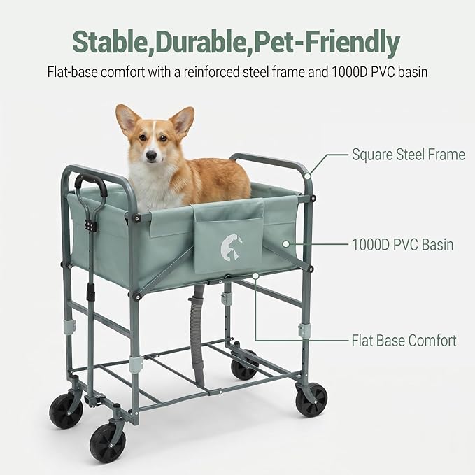 Elevated Dog Bath Tub for Small & Medium Dogs, 32.8"-40" 4-Level Adjustable Height Folding Pet Grooming Station with Wheels, Portable Dog Wash Station, 1000D PVC, Fits Dogs up to 33 lbs