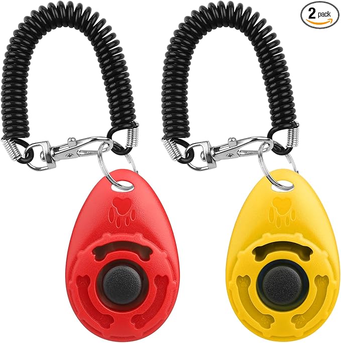 Diyife Dog Clicker for Training, 2 Pack Dog Training Clicker, Clicker Dog Training with Wrist Strap, Pet Training Clicker, Perfect for Dog Cat Puppies Behavioral Training (Red and Yellow)