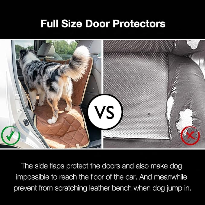 56"Wx60"L Dog Car Seat Cover for SUV & Truck, Heavy Duty 900D Waterproof Pet Hammock with Mesh Window, Odorless Scratchproof Backseat Protector for Large Dogs, Fit Model Y, F-150, RAV4 - Brown