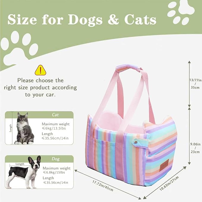 Console Dog Seat | Anti-Collapse Armrest Booster for Small Dogs & Puppies - Secure Travel Carrier with Safety Clip-in Tether & Washable Cozy Cushion Pad - Up to 15 lbs