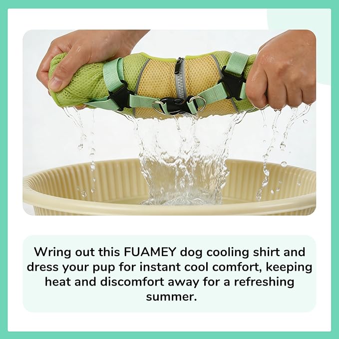 FUAMEY Dog Cooling Vest for Large Dogs Doggy Evaporative Cooling Jacket in Hot Weather Puppy Breathable Mesh Cooler Vest with Reflective Stripe Pet Summer Harness Shirt for Hiking Training Green L