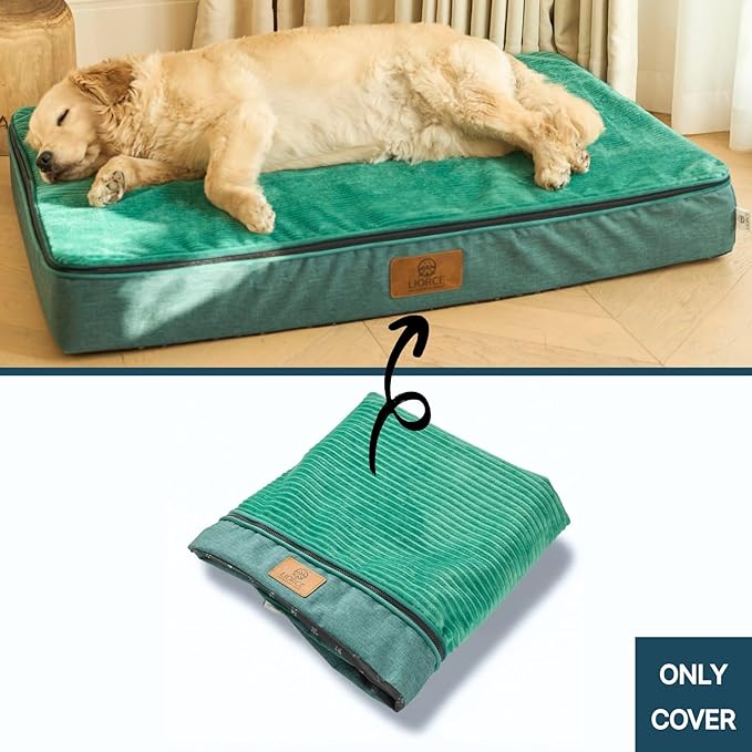 LIROCE Washable Dog Bed Cover Replacement, XXL Wrap-Around Zipper Cover for Orthopedic Memory Faom Dog Bed (48x30x6 inches), Green