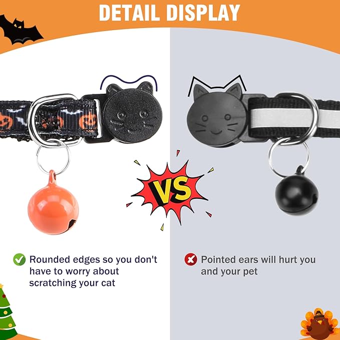 PUPTECK Cat Collar Breakaway with Bells, Kitten Collar Outfit Adjustable for Girl Boy Small Pet Puppy Bunny, Cute Costume Accessory with Safety Release Buckle (Holiday 6pcs)