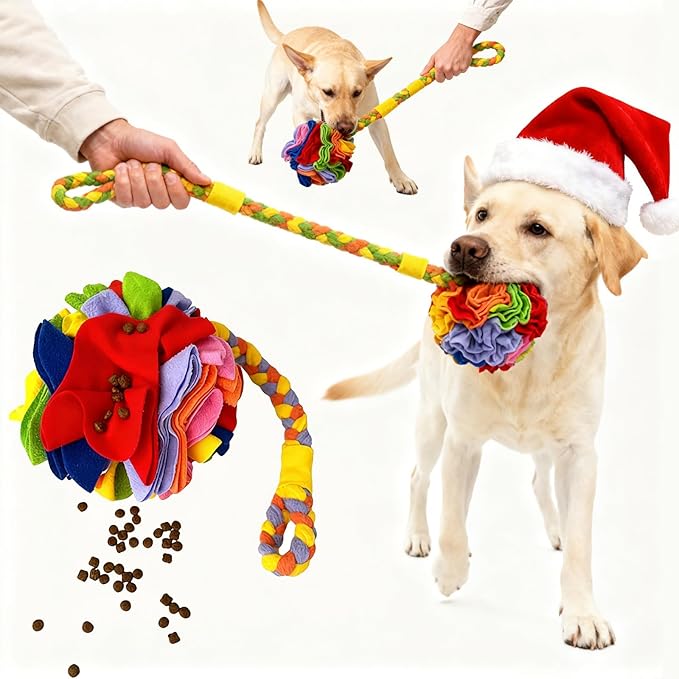 MYLIFESION Leash-Attached Snuffle Ball, Dia 6 inch Dog Treat Toy, Puppy Dog Puzzle Toy, Snuffle Ball for Dogs, Cats, Rabbits, Hamsters，Train Sense of Smell, Slow Down Their Eating Pace