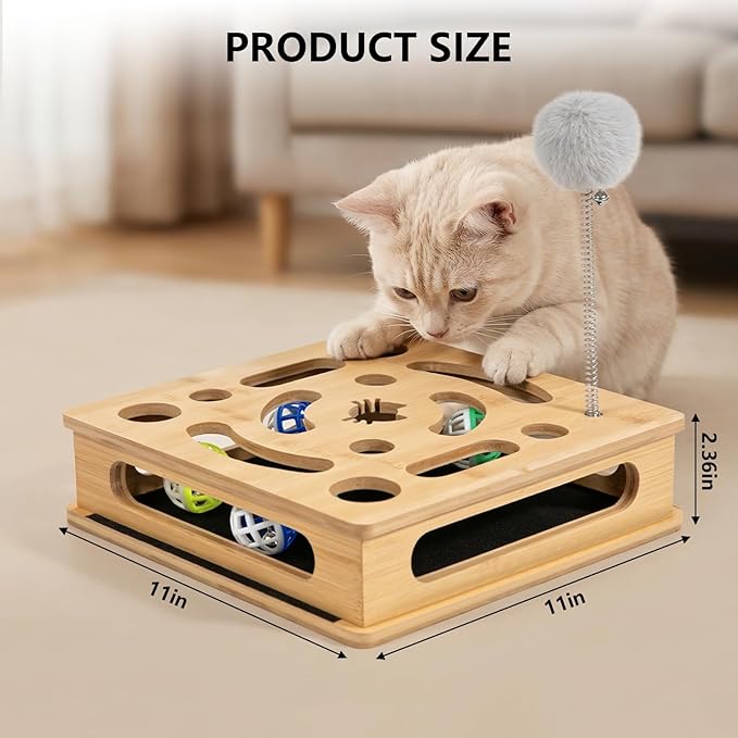 Cat Nail File Enrichment Box, Bamboo Wooden Cat Scratch Puzzle Box, Nail File Scratcher for Indoor Cats