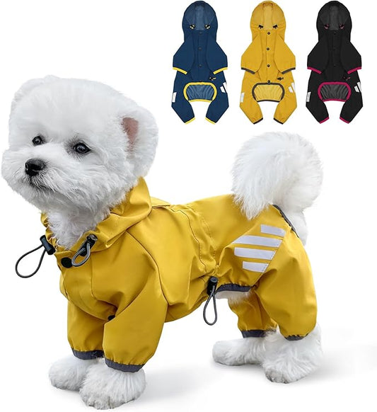 Dog Raincoat, Waterproof Dog Rain Jacket with Hood, Dog Rain Coat with Leash Hole, Reflective Strap for Small Medium Dogs, Lightweight Puppy Clothes(Yellow,XS)