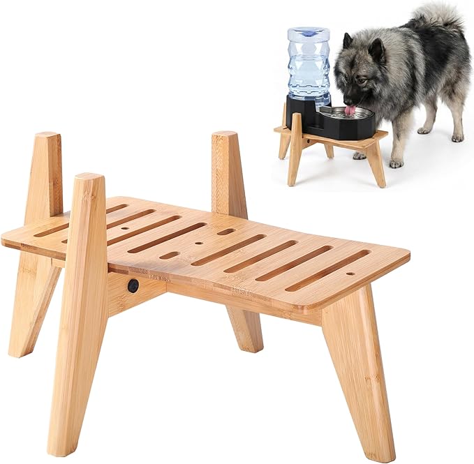 Stand for Dog Water Food Dispensers, Suitable for Medium Breeds - Bamboo Holder for Elevated Raised Automatic Gravity Dog Feeders - Medium Size