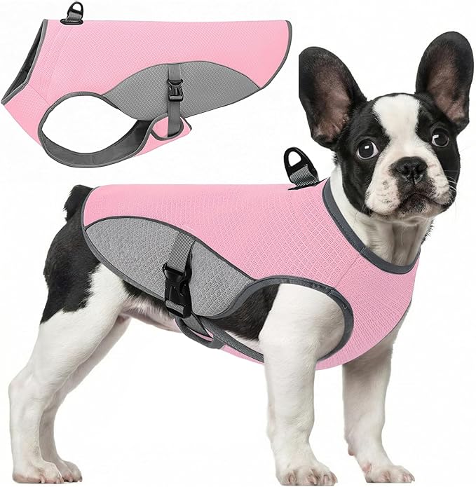 Dog Cooler Jacket for Extra Large Dogs, Dog Mesh Cooling Vest with Reflective Stripe and D Ring, Pet Cooling Jacket for Beach, Hiking, Walking, Pink-XL