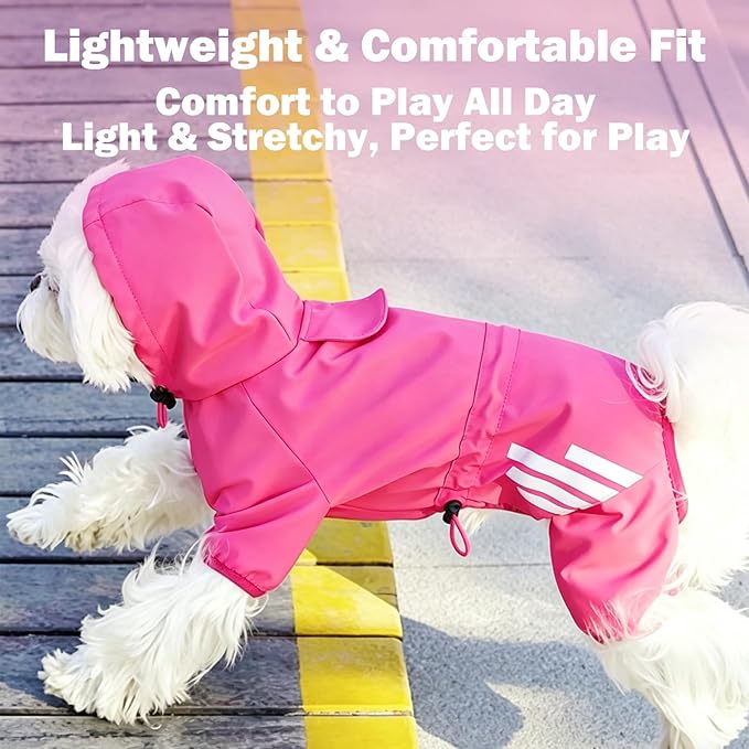 Dog Raincoat Waterproof Windproof Full Body Pet Jacket, Adjustable Reflective Puppy Rain Suit with Leash Hole, Lightweight Foldable Dog Coat for Small Medium Dogs(Pink, XL)
