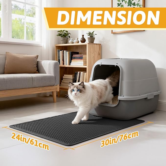 Pieviev Cat Litter Mat Double Layer Waterproof Urine Proof Trapping Mat 1 Pack (Black, 30x24 Inch (Pack of 1))
