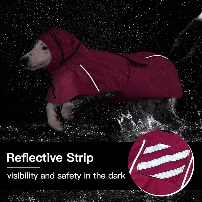 Dog Raincoat Waterproof, Reflective Adjustable Rain Jacket with Leash Hole, Convertible Hood/Collar Rain Coat for Dogs Poncho Breathable Lightweight (Neon Pink, XL)