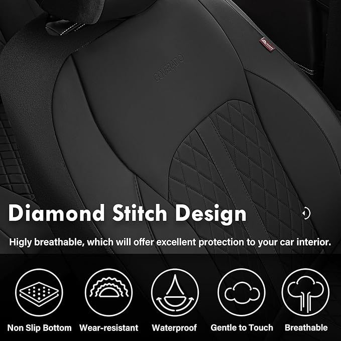 Coverado Universal Leather Seat Covers Front Seats, 2-Pack Seat Covers for SUV, Pickup Truck, Sedan, Automotive Vehicle Interior, Waterproof and Durable All Weather Protector，Black