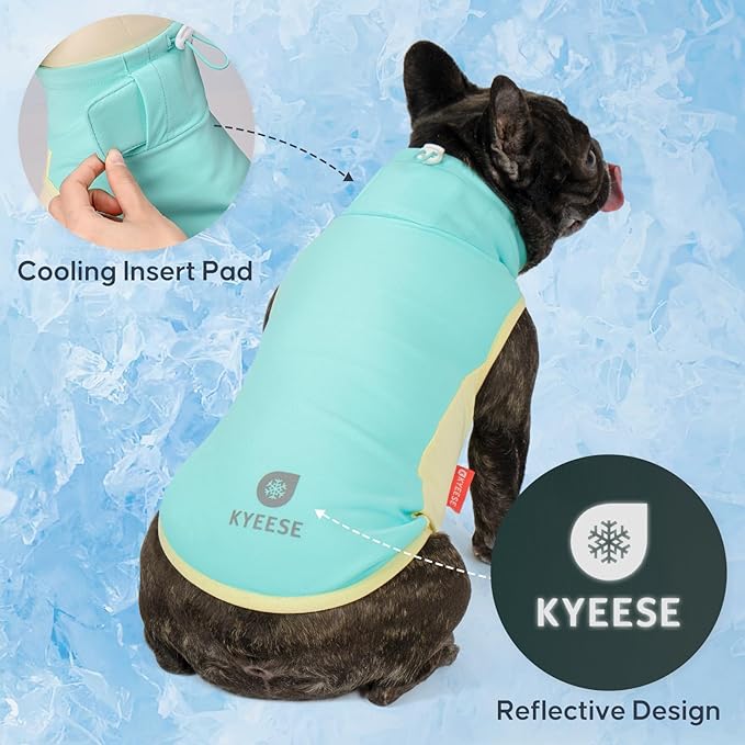 KYEESE Dog Cooling Vest, Lightweight Shirt with Insert Cooling Pad, Sun Protection Summer Heat Relief Outfit for Dogs, Reflective Dog Clothes for Outdoor Walking, Blue, S