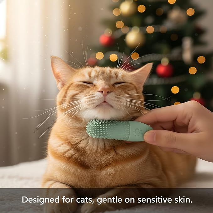 JBD Dog Toothbrush and Cat Oral Care Set | Finger Toothbrush for Small/Large Pets | Puppy Tooth Brushing Kit with Double Sided Brush | Cleans Teeth & Removes Tartar | 3-Piece Pet Dental Care (Beige)