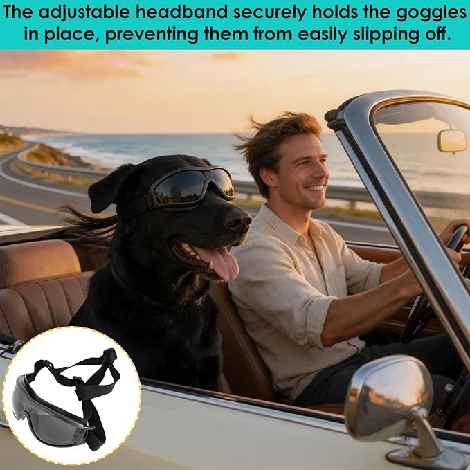 Dog Sunglasses Goggles for Large Dogs, Eye Protection for Dogs, UV/Wind/Dust/Fog Protection Dog Glasses with Adjustable Straps