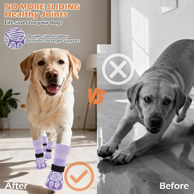 EXPAWLORER Anti Slip Dog Socks to Prevent Licking Paws, Dog Shoes for Hot Pavement, Dog Booties for Hardwood Floors, Dog Boots & Paw Protectors with Grippers for Small Medium Large Senior Dogs XS