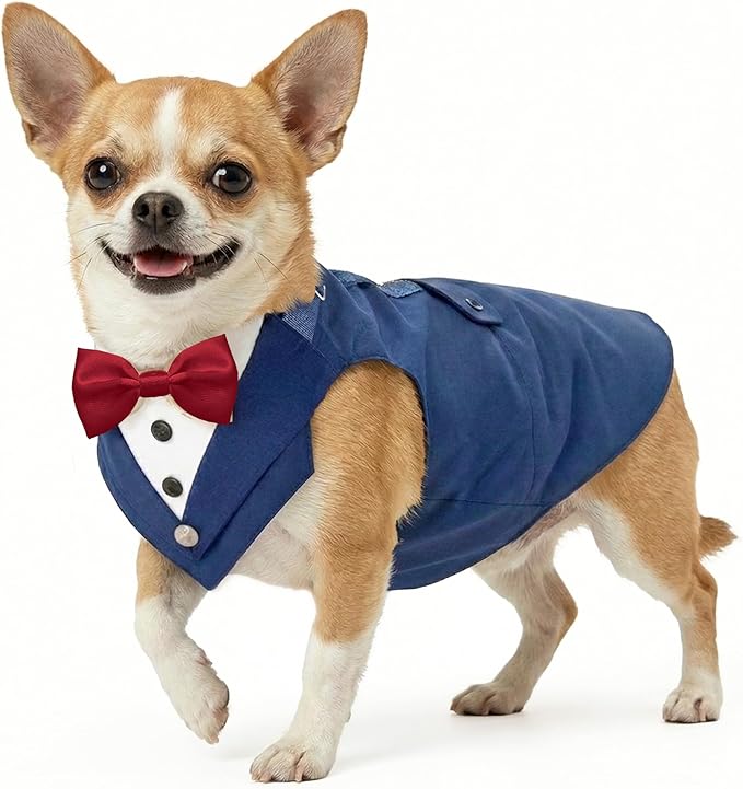 AVERYDAY 2 Pcs Dog Tuxedo & Bandana Set, Dog Suit Costume with Bowtie for Wedding Outfit, Pet Tux Harness with Leash Ring for Party Birthday Christmas, Formal Wear for Small Medium Large Breed