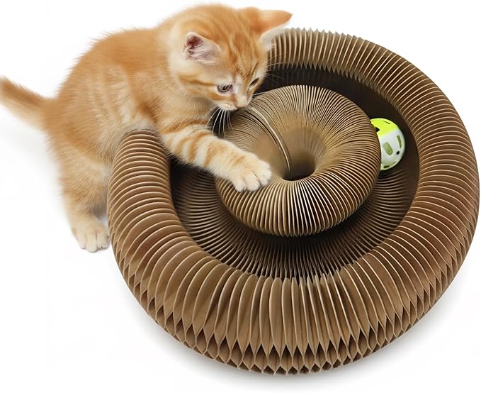 Corrugated Paper Cat Scratcher Track with Rolling Ball - Scratch-Resistant, Interactive, Pet-Safe for Feline Play & Claw Care