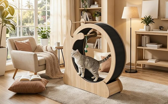 45" Cat Exercise Wheel, Cat Wheel for Indoor Pets, Running Wheels with Scratching Board and Playing Balls, Quiet Cats Sport Toys for Running Walking Training