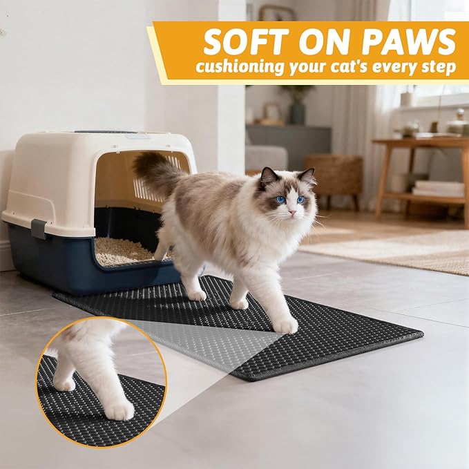 Pieviev Cat Litter Mat Double Layer Waterproof Urine Proof Trapping Mat 1 Pack (Black, 24x15 Inch (Pack of 1))