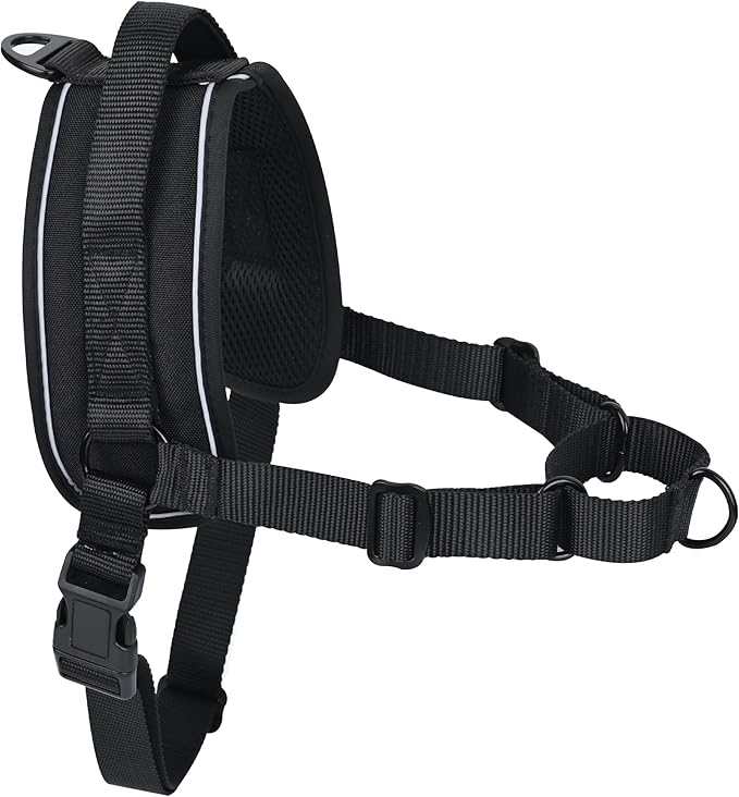 No Pull Dog Harness, Upgraded Padded No-Choke Pet Vest with Front and Back Clips, Effortless Walking Adjustable Dog Gear with Traffic Handle and Reflective Straps for Training (Black,L)