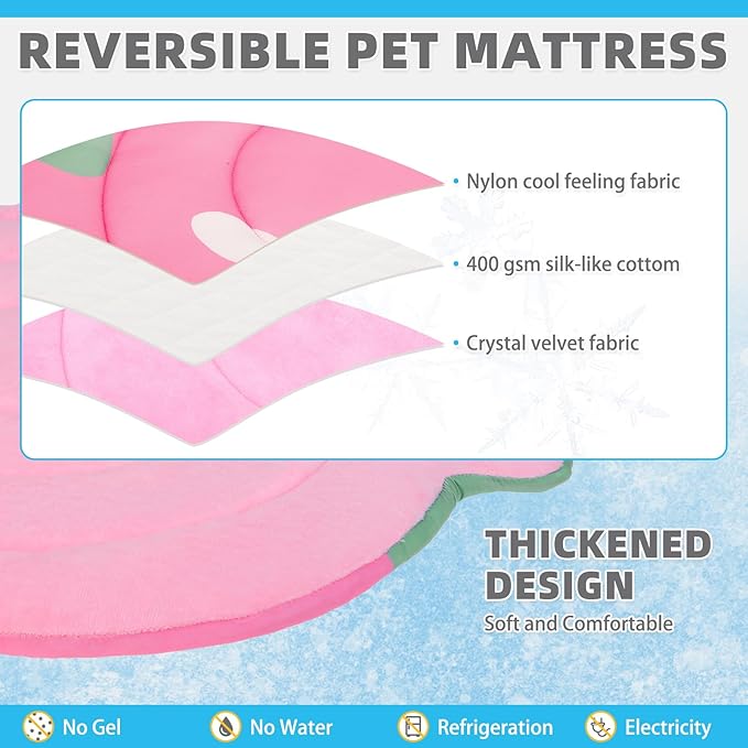 Upgrade Cat Self Cooling Mat for Summer, Reversible Thicken Pet Sleeping Blanket Pad Kennel Reusable Washable Waterproof Breathable Seat, Easy Carry Mats for Crate Car Playpen Puppy Strawberry Pink