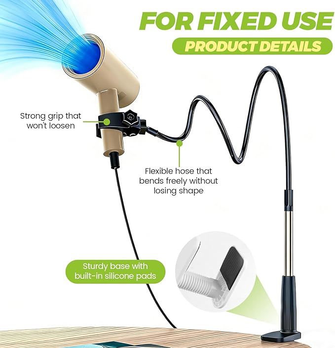 LELE LIFE Hair Dryer Holder Hands Free, 39in/100cm Adjustable Flexible Alloy Blow Dryer Stand, 360 Degree Rotating Clamp Stable Hanger for Home Salon Pet Dog Grooming (Black)