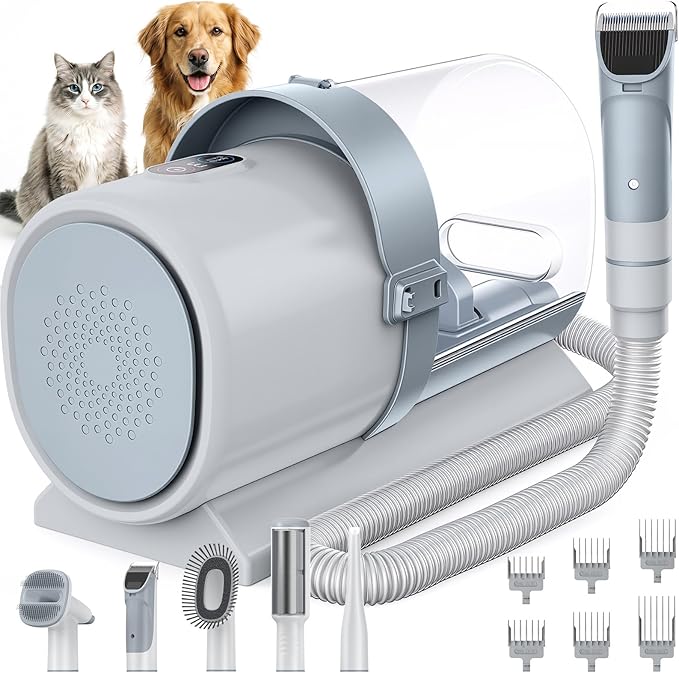 NEWBULIG 5-in-1 Pet Grooming Vacuum Kit, 2.5L Dust Cup, 3 Suction Modes and 5 Groomer Tools, Dog Clippers with Cordless Low Noise for Cats, Dogs Other Animals Hair Trimmer