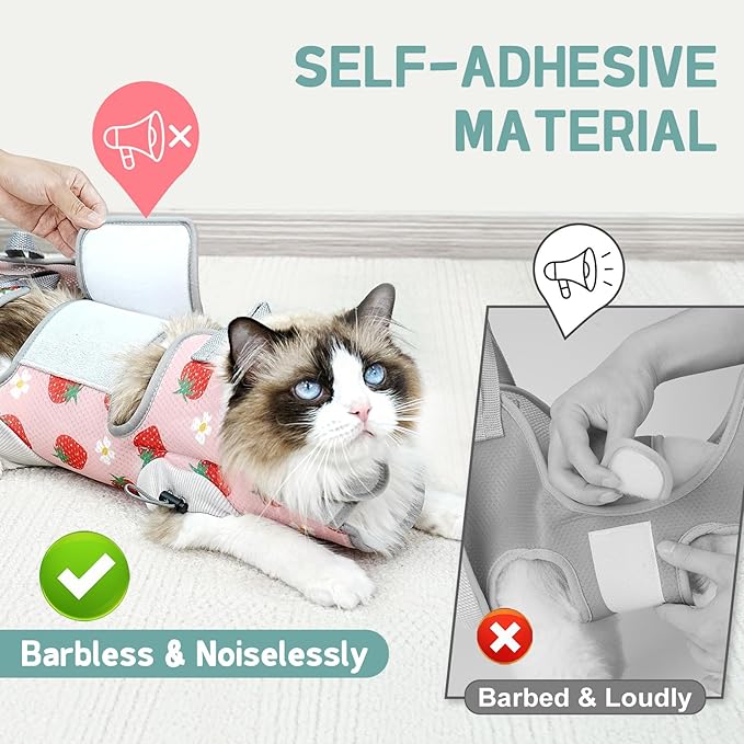 Supet Cat Grooming Hammock Harness for Nail Trimming, Cat Grooming Hanging Sling for Nail Clipping, Pet Restraint Holder for Cutting Nails, Medicine, Ear & Teeth Cleaning, Eye Care (Strawberry M)